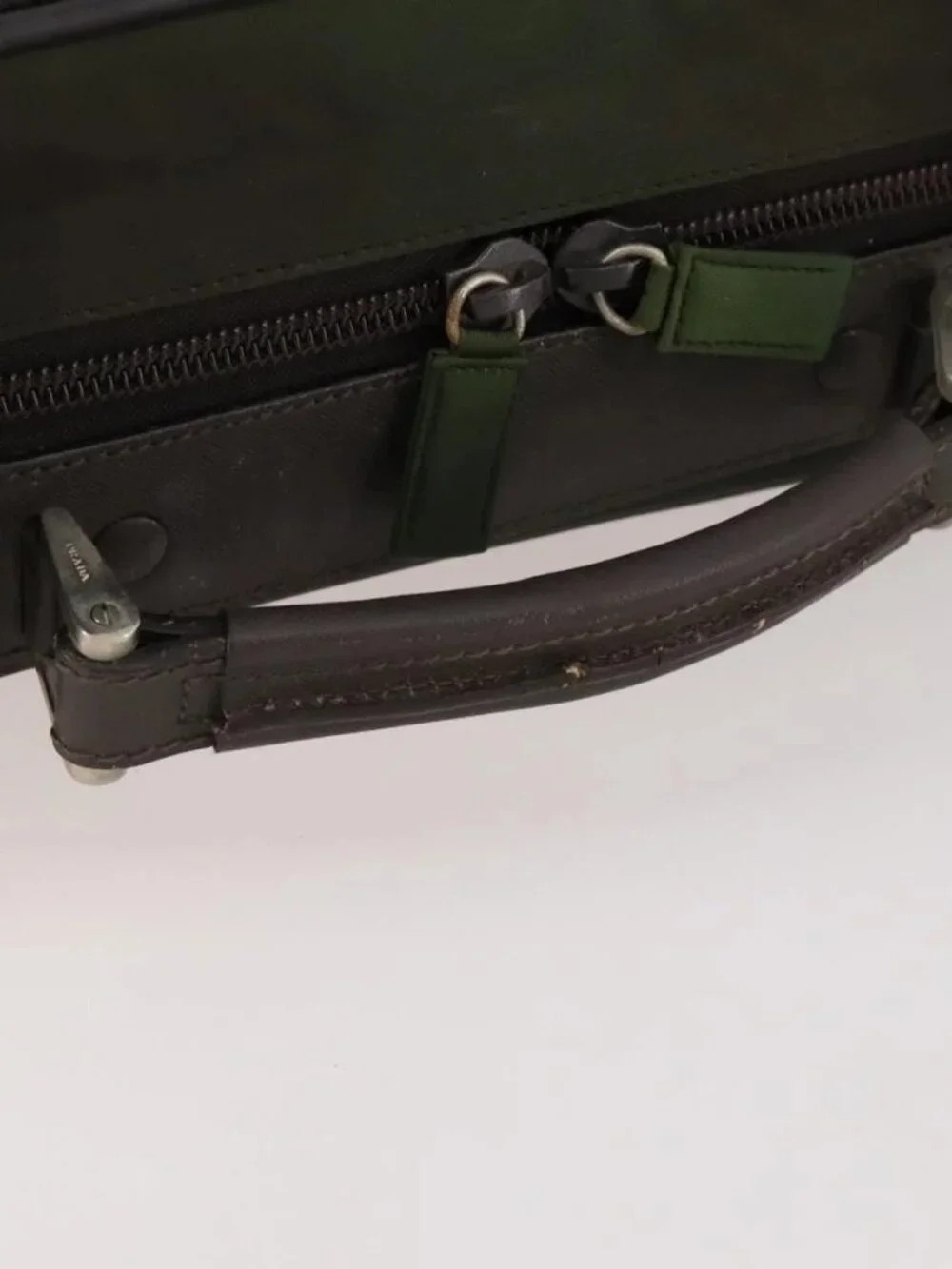 PRADA Business Bag Nylon Khaki Silver Auth ti3654